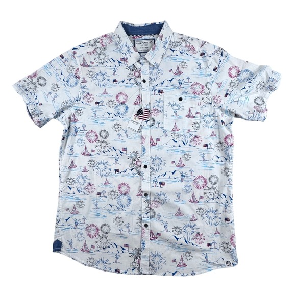 Free Planet Other - NWT Free Planet Mens Size XL Sailing Americana Short‎ Sleeve 100% Cotton Shirt